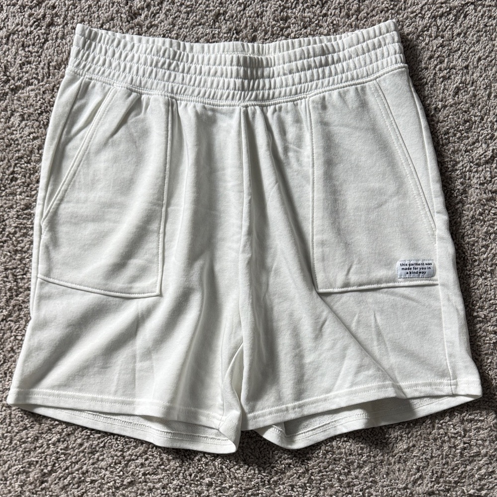 H&M Off-White Terry Elastic-Waist Shorts